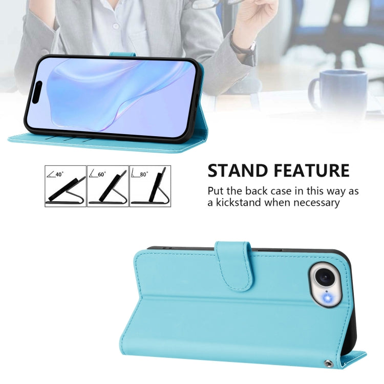 For iPhone 16e Skin Feel Solid Color Leather Phone Case with Lanyard(Sky Blue) by bashfashion
