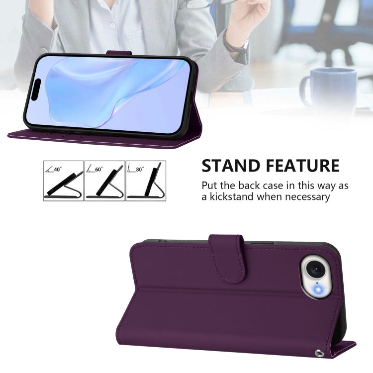 For iPhone 16e Skin Feel Solid Color Leather Phone Case with Lanyard(Violet) by bashfashion