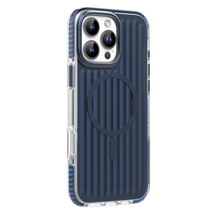 For iPhone 16 Pro Mutural Corrugated Texture Magsafe Magnetic Shockproof Phone Case(Blue) by Mutural