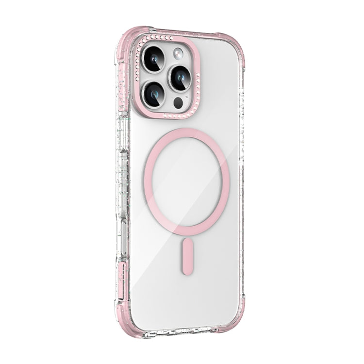 For iPhone 16 Pro Mutural Blink Series Glitter Edge MagSafe Magnetic Phone Case(Pink) by Mutural