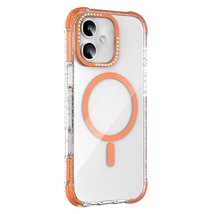 For iPhone 16 Mutural Blink Series Glitter Edge MagSafe Magnetic Phone Case(Orange) by Mutural