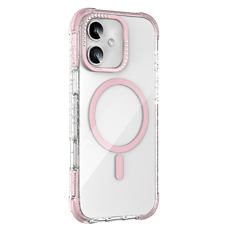 For iPhone 16 Mutural Blink Series Glitter Edge MagSafe Magnetic Phone Case(Pink) by Mutural