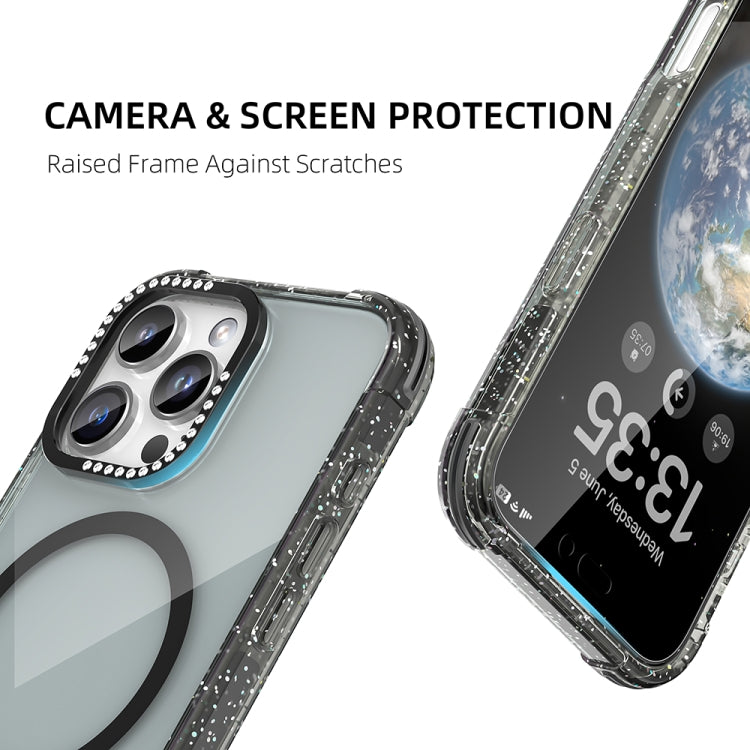 For iPhone 16 Mutural Blink Series Glitter Edge MagSafe Magnetic Phone Case(Black) by Mutural