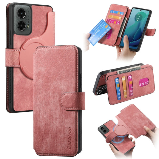 For Motorola Moto G 5G 2024 CaseNeo MagSafe RFID Anti-theft Retro Leather Phone Case(Pink) by CaseNeo