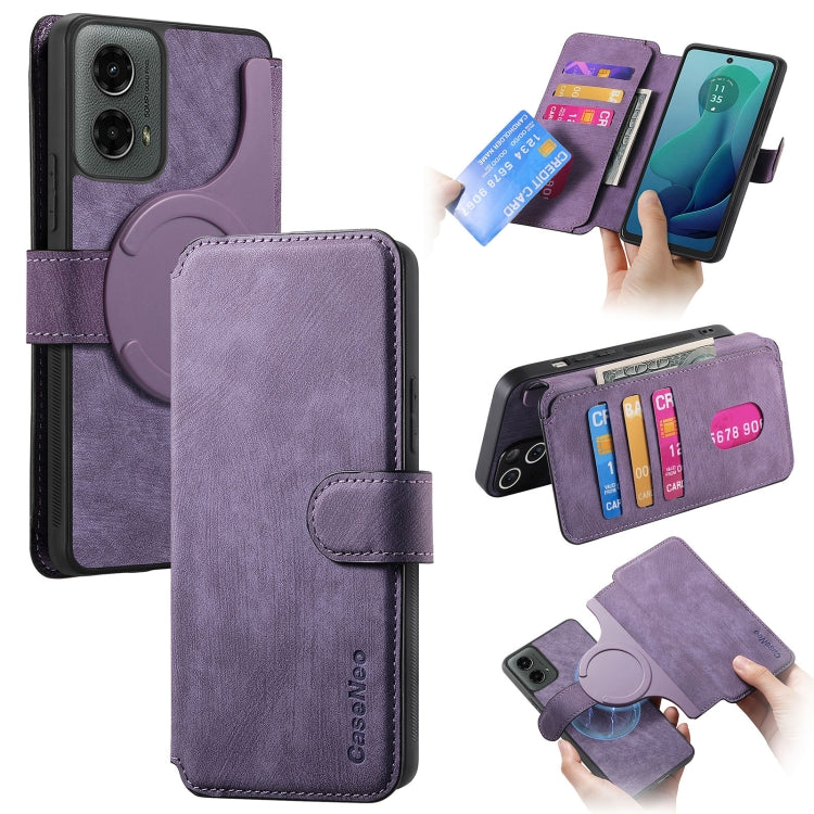 For Motorola Moto G 5G 2024 CaseNeo MagSafe RFID Anti-theft Retro Leather Phone Case(Purple) by CaseNeo