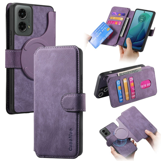 For Motorola Moto G 5G 2024 CaseNeo MagSafe RFID Anti-theft Retro Leather Phone Case(Purple) by CaseNeo