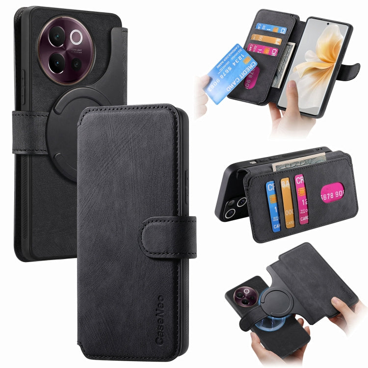 For vivo V40 Lite CaseNeo MagSafe RFID Anti-theft Retro Leather Phone Case(Black) by CaseNeo