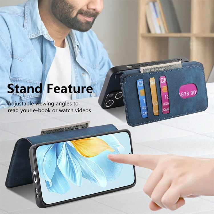 For Honor 200 Lite Global CaseNeo MagSafe RFID Anti-theft Retro Leather Phone Case(Blue) by CaseNeo