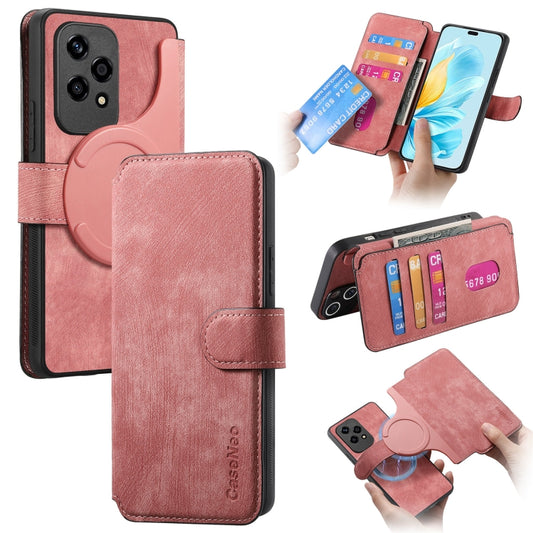 For Honor 200 Lite Global CaseNeo MagSafe RFID Anti-theft Retro Leather Phone Case(Pink) by CaseNeo