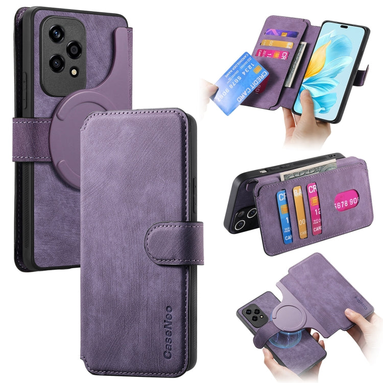 For Honor 200 Lite Global CaseNeo MagSafe RFID Anti-theft Retro Leather Phone Case(Purple) by CaseNeo