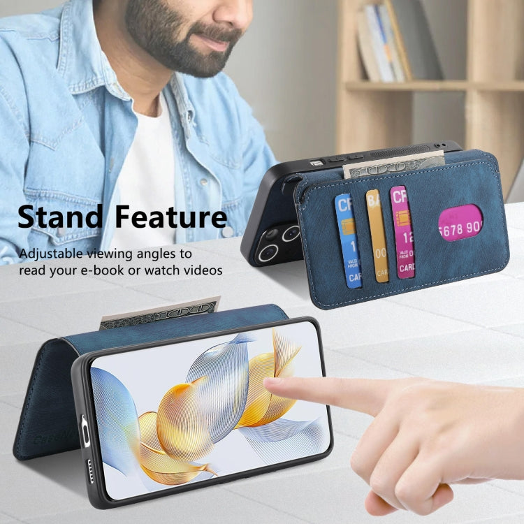 For Honor 90 CaseNeo MagSafe RFID Anti-theft Retro Leather Phone Case(Blue) by CaseNeo