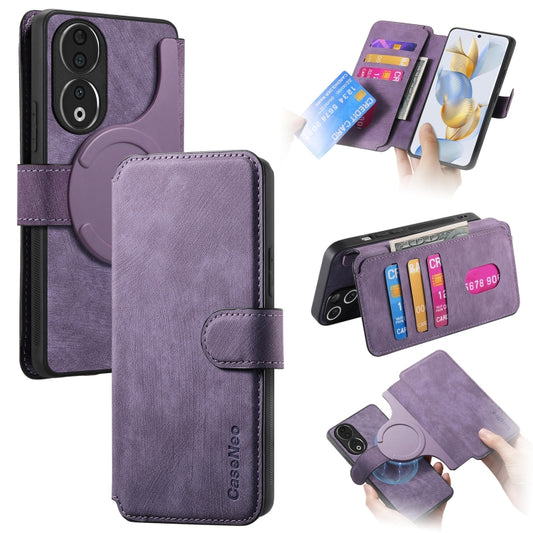 For Honor 90 CaseNeo MagSafe RFID Anti-theft Retro Leather Phone Case(Purple) by CaseNeo