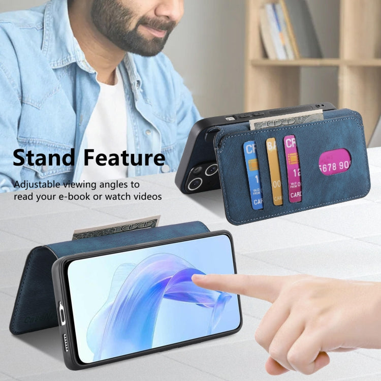 For Honor 90 Lite CaseNeo MagSafe RFID Anti-theft Retro Leather Phone Case(Blue) by CaseNeo