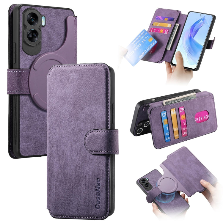 For Honor 90 Lite CaseNeo MagSafe RFID Anti-theft Retro Leather Phone Case(Purple) by CaseNeo