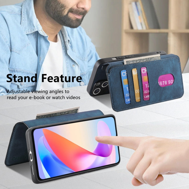 For Honor X6a CaseNeo MagSafe RFID Anti-theft Retro Leather Phone Case(Blue) by CaseNeo