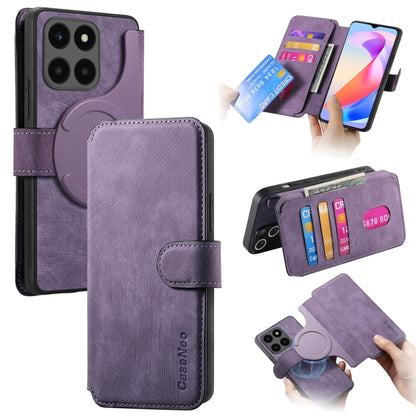 For Honor X6a CaseNeo MagSafe RFID Anti-theft Retro Leather Phone Case(Purple) by CaseNeo