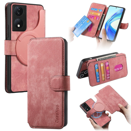 For Honor X7b CaseNeo MagSafe RFID Anti-theft Retro Leather Phone Case(Pink) by CaseNeo