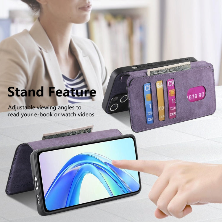 For Honor X7b CaseNeo MagSafe RFID Anti-theft Retro Leather Phone Case(Purple) by CaseNeo