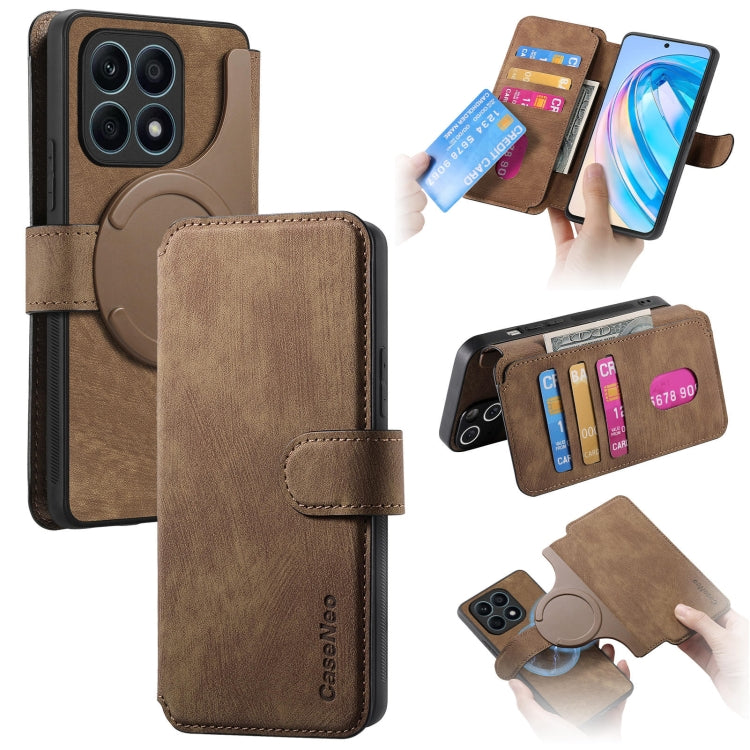 For Honor X8a CaseNeo MagSafe RFID Anti-theft Retro Leather Phone Case(Brown) by CaseNeo