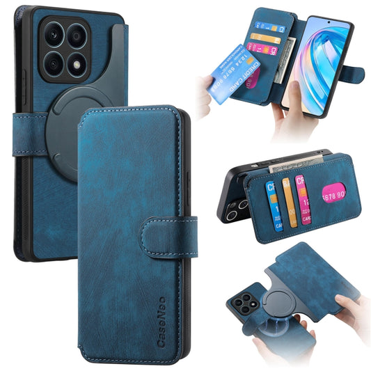 For Honor X8a CaseNeo MagSafe RFID Anti-theft Retro Leather Phone Case(Blue) by CaseNeo