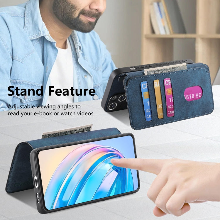 For Honor X8a CaseNeo MagSafe RFID Anti-theft Retro Leather Phone Case(Blue) by CaseNeo