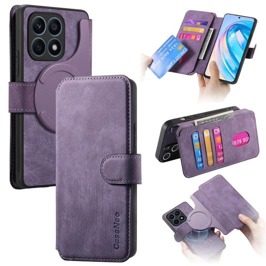 For Honor X8a CaseNeo MagSafe RFID Anti-theft Retro Leather Phone Case(Purple) by CaseNeo