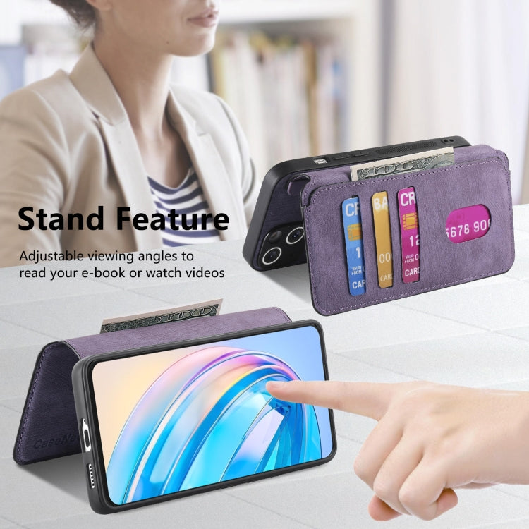 For Honor X8a CaseNeo MagSafe RFID Anti-theft Retro Leather Phone Case(Purple) by CaseNeo