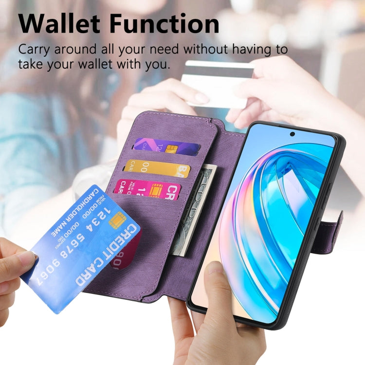 For Honor X8a CaseNeo MagSafe RFID Anti-theft Retro Leather Phone Case(Purple) by CaseNeo