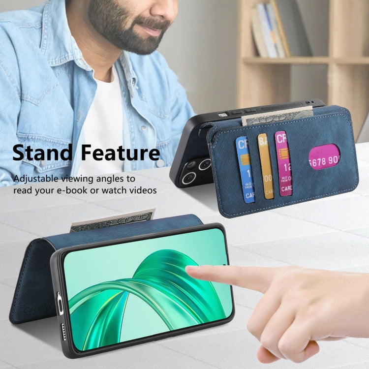 For Honor X8b CaseNeo MagSafe RFID Anti-theft Retro Leather Phone Case(Blue) by CaseNeo