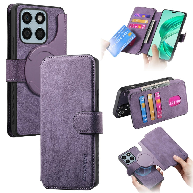 For Honor X8b CaseNeo MagSafe RFID Anti-theft Retro Leather Phone Case(Purple) by CaseNeo