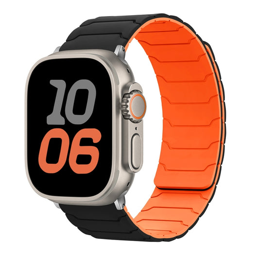 For Apple Watch 46mm / 49mm / 45mm / 44mm Magnetic Silicone Watch Band(Black+Orange) by bashfashion