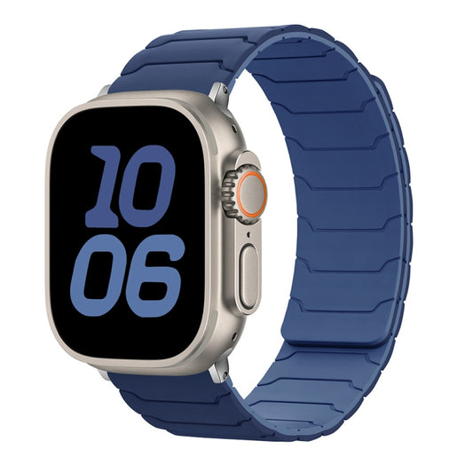 For Apple Watch 46mm / 49mm / 45mm / 44mm Magnetic Silicone Watch Band(Dark Light Navy Blue) by bashfashion