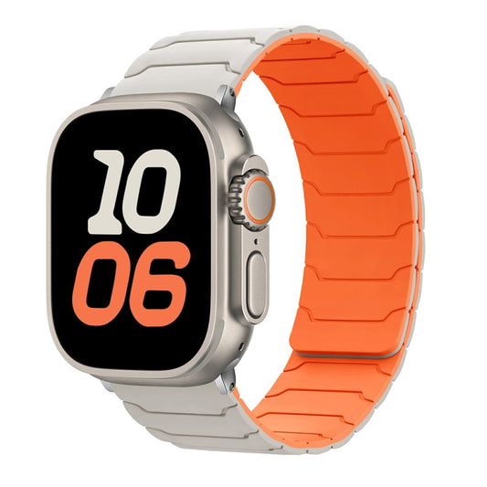For Apple Watch 46mm / 49mm / 45mm / 44mm Magnetic Silicone Watch Band(Starlight+Orange) by bashfashion
