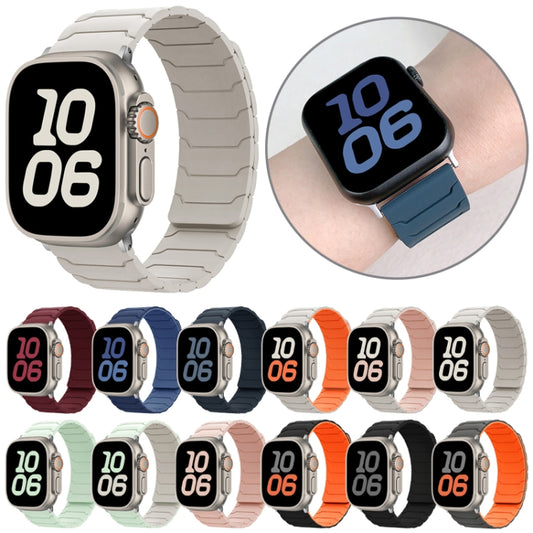 For Apple Watch 42mm / 41mm / 40mm / 38mm Magnetic Silicone Watch Band(Grey+Orange) by bashfashion