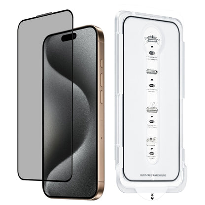 For iPhone 15 Pro Max Dust-Free Easy Install Privacy Tempered Glass Film(Black) by bashfashion