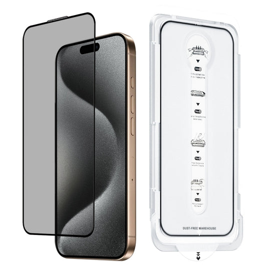 For iPhone 15 Pro Dust-Free Easy Install Privacy Tempered Glass Film(Black) by bashfashion