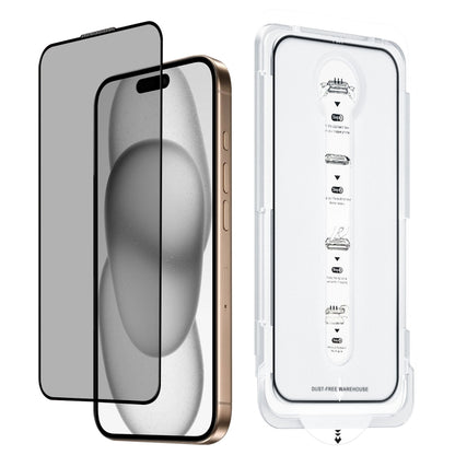 For iPhone 15 Dust-Free Easy Install Privacy Tempered Glass Film(Black) by bashfashion