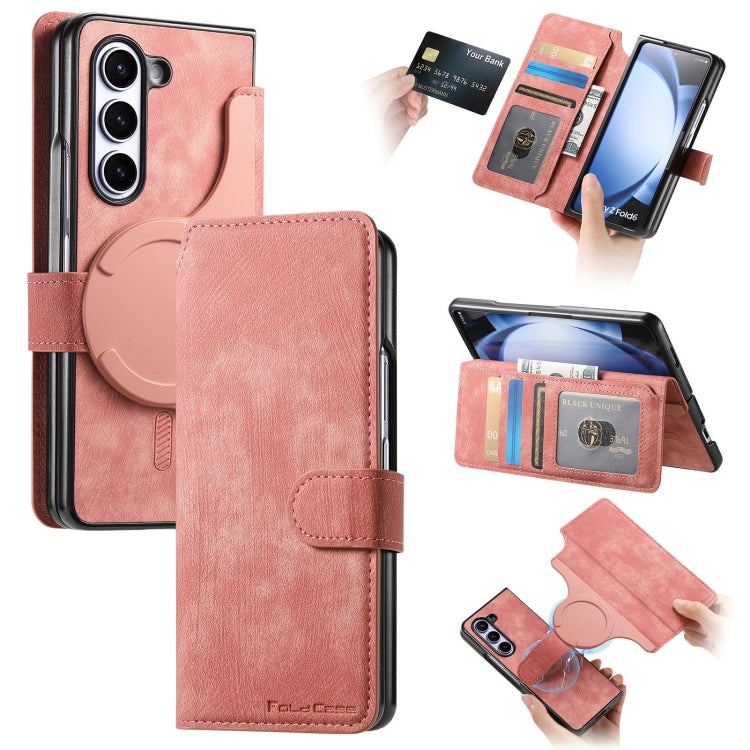For Samsung Galaxy Z Fold5 CaseNeo MagSafe RFID Anti-theft Retro Leather Phone Case(Pink) by CaseNeo