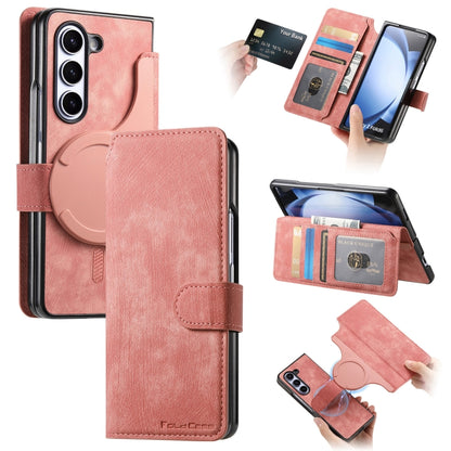 For Samsung Galaxy Z Fold5 CaseNeo MagSafe RFID Anti-theft Retro Leather Phone Case(Pink) by CaseNeo