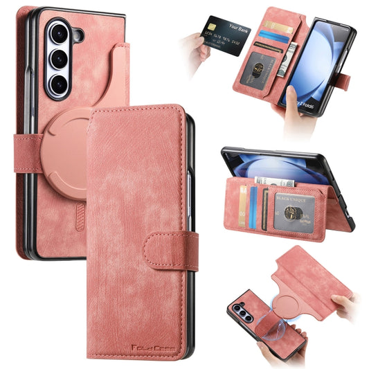 For Samsung Galaxy Z Fold5 CaseNeo MagSafe RFID Anti-theft Retro Leather Phone Case(Pink) by CaseNeo
