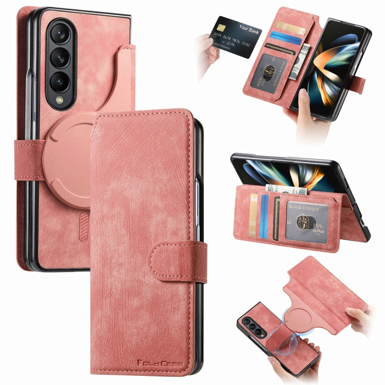 For Samsung Galaxy Z Fold4 CaseNeo MagSafe RFID Anti-theft Retro Leather Phone Case(Pink) by CaseNeo