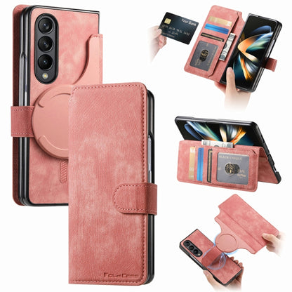 For Samsung Galaxy Z Fold4 CaseNeo MagSafe RFID Anti-theft Retro Leather Phone Case(Pink) by CaseNeo