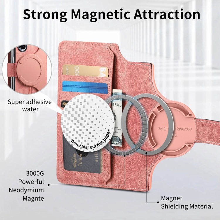For Samsung Galaxy Z Fold4 CaseNeo MagSafe RFID Anti-theft Retro Leather Phone Case(Pink) by CaseNeo