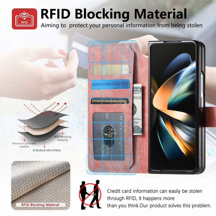 For Samsung Galaxy Z Fold4 CaseNeo MagSafe RFID Anti-theft Retro Leather Phone Case(Pink) by CaseNeo