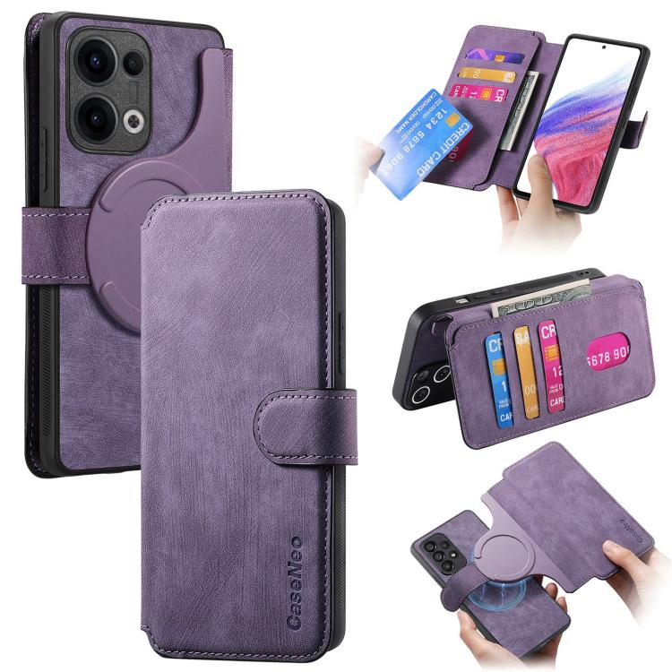 For OPPO Reno13 CaseNeo MagSafe RFID Anti-theft Retro Leather Phone Case(Purple) by CaseNeo