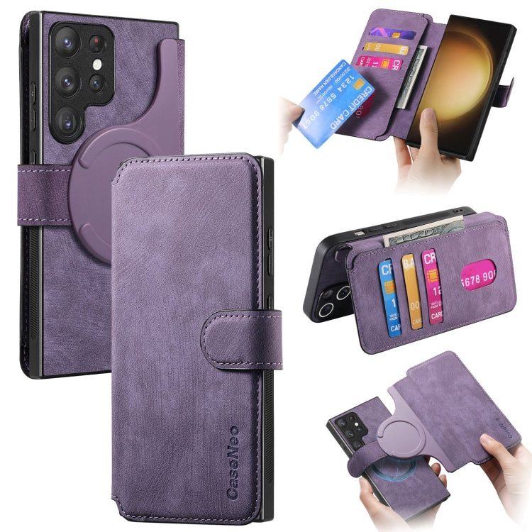 For Samsung Galaxy S23 Ultra 5G CaseNeo MagSafe RFID Anti-theft Retro Leather Phone Case(Purple) by CaseNeo