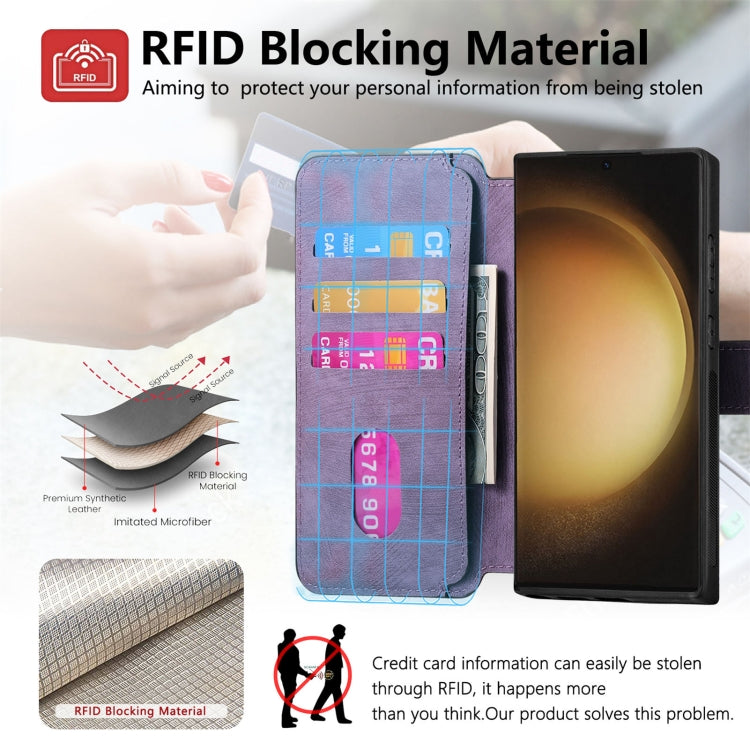For Samsung Galaxy S23 Ultra 5G CaseNeo MagSafe RFID Anti-theft Retro Leather Phone Case(Purple) by CaseNeo