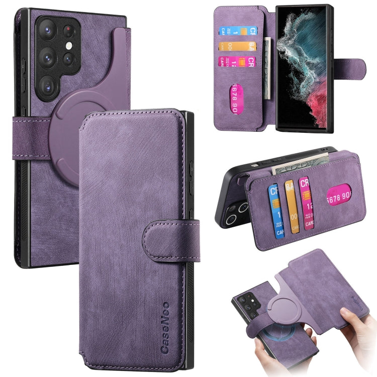 For Samsung Galaxy S22 Ultra 5G CaseNeo MagSafe RFID Anti-theft Retro Leather Phone Case(Purple) by CaseNeo