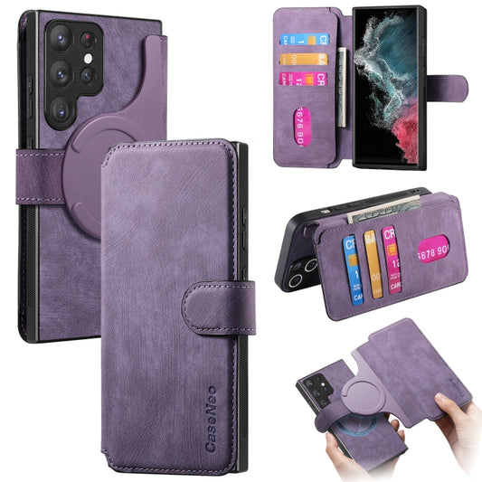 For Samsung Galaxy S22 Ultra 5G CaseNeo MagSafe RFID Anti-theft Retro Leather Phone Case(Purple) by CaseNeo