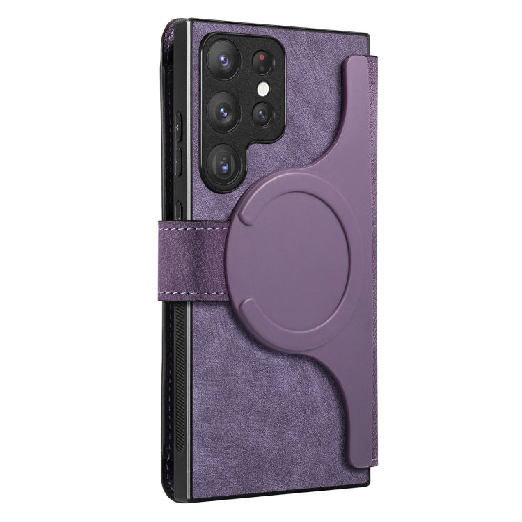 For Samsung Galaxy S22 Ultra 5G CaseNeo MagSafe RFID Anti-theft Retro Leather Phone Case(Purple) by CaseNeo
